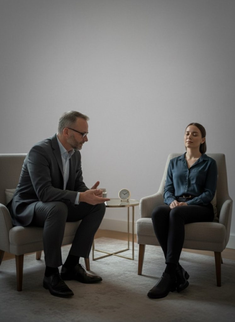 Neil Cox, solution focused hypnotherapist in Hayle, Cornwall consulting with a client